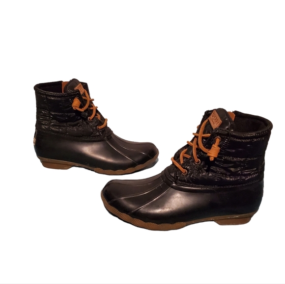 Sperry Saltwater Quilted Black Duck Boot Zip-Up Ankle Boots Women's Size 8 - Picture 3 of 10